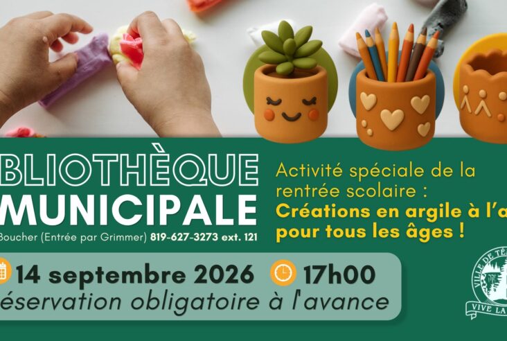 Activité de la rentrée – Bibliothèque municipale de Témiscaming (réservation obligatoire)